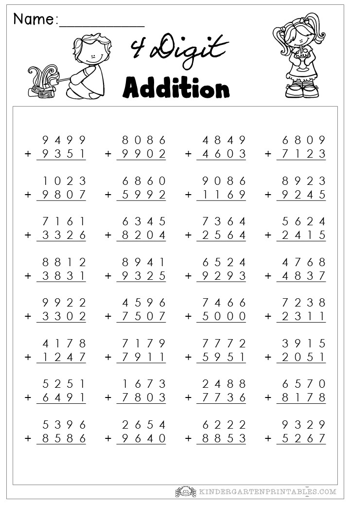 4 Digit Addition Worksheets Grade 4 Math Worksheet Addition Adding 4 Digit Numbers In Columns 