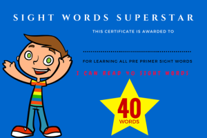 Pre Primer Sight Words Award