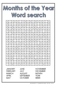 months of the year word search