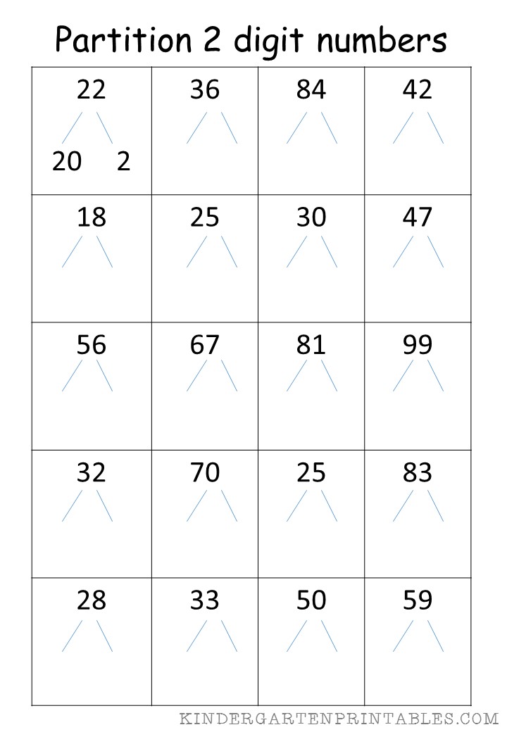 Adding Two Digit Numbers Using Partitioning Worksheets