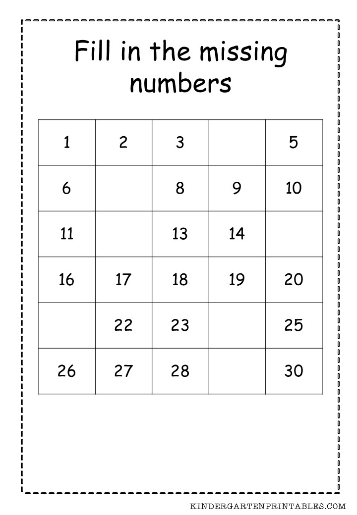 Fill In The Missing Numbers Worksheet 1 30