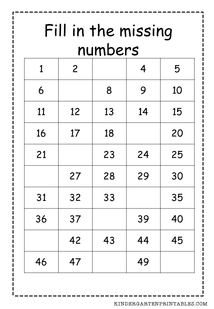 Missing Numbers 1 To 50 Worksheet