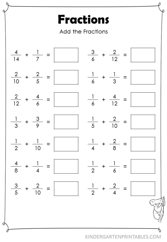 Simple Fractions Addition Worksheets