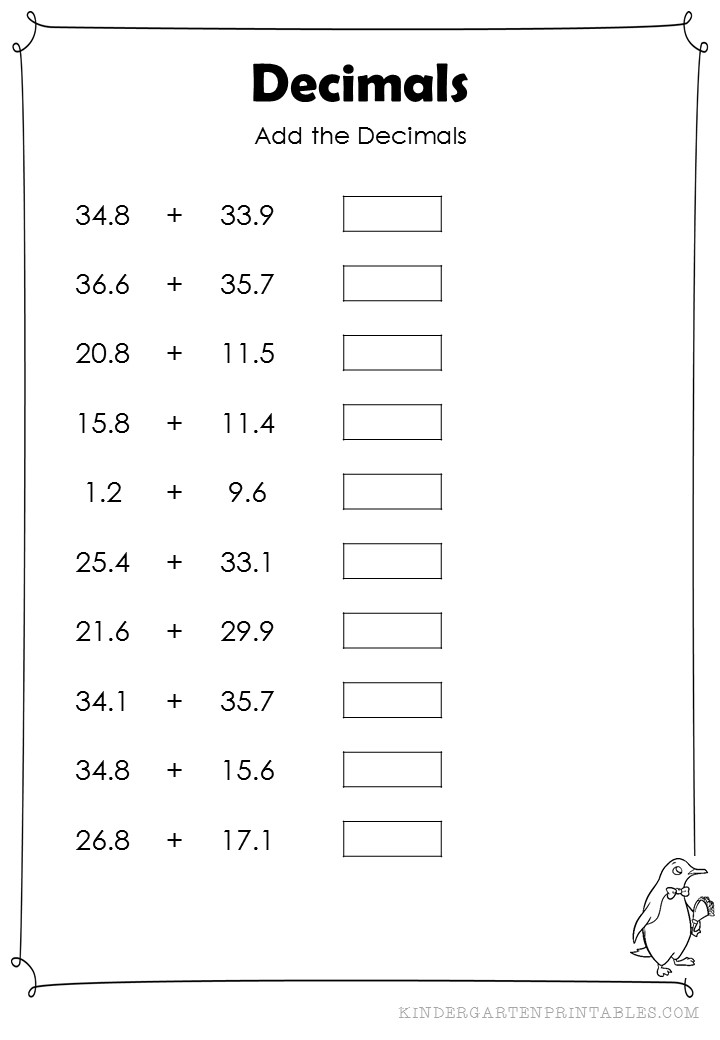 add decimals tenths worksheets